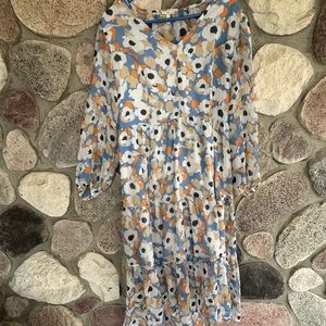 Joie Blue and Orange Floral Long Sleeve Dress